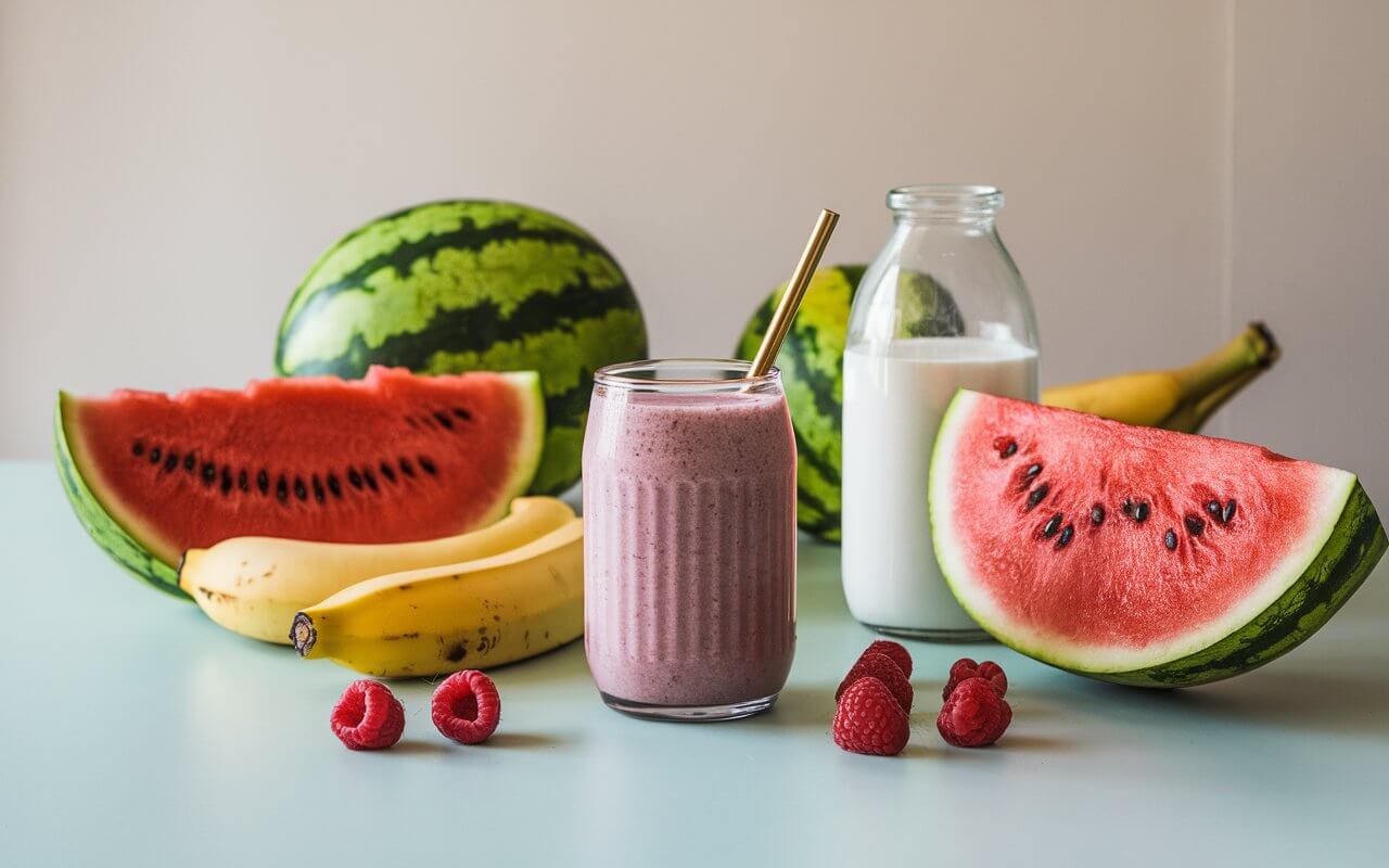 Osvežavajući Smuti Od Lubenice, Banane I Malina