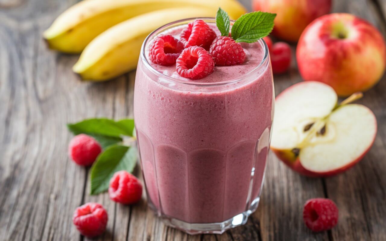 Osvežavajući Smuti Od Jabuke, Maline I Banane